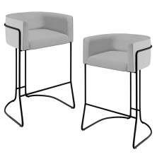 Kit 02 Banquetas Decorativas Fixa Base de Aço Preto Betina D02 Linho Cinza D-315 - Lyam Decor