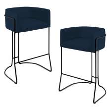Kit 02 Banquetas Decorativas Fixa Base de Aço Preto Betina D02 Veludo Azul Oxford C-304- Lyam Decor