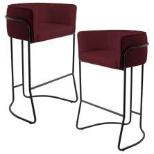 Kit 02 Banquetas Decorativas Fixa Base de Aço Preto Betina D02 Veludo Marsala C-278 - Lyam Decor