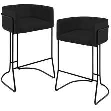 Kit 02 Banquetas Decorativas Fixa Base de Aço Preto Betina D02 Veludo Preto C-300 - Lyam Decor