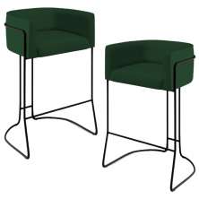 Kit 02 Banquetas Decorativas Fixa Base de Aço Preto Betina D02 Veludo Verde Musgo  C-303- Lyam Decor