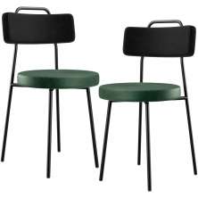 Kit 02 Cadeira Estofada Para Sala Jantar Barcelona L02 Couríssimo Preto Facto Verde Musgo - Lyam
