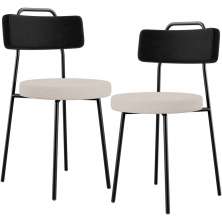 Kit 02 Cadeiras Decorativa Estofada Sala De Jantar Barcelona L02 Couríssimo Preto Linho Bege - Lyam