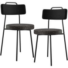 Kit 02 Cadeiras Decorativa Estofada Sala Jantar Barcelona L02 Couríssimo Preto Linho Chumbo - Lyam