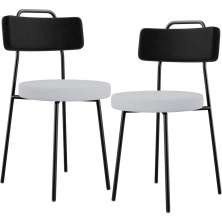 Kit 02 Cadeiras Decorativa Estofada Sala Jantar Barcelona L02 Couríssimo Preto Linho Cinza - Lyam