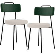 Kit 02 Cadeiras Decorativa Estofada Sala Jantar Barcelona L02 Facto Verde Musgo Linho Bege - Lyam