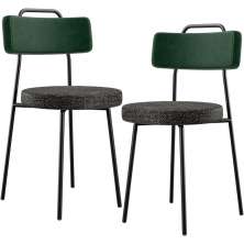 Kit 02 Cadeiras Decorativa Estofada Sala Jantar Barcelona L02 Facto Verde Musgo Linho Chumbo - Lyam