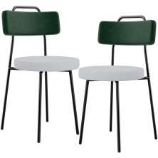 Kit 02 Cadeiras Decorativa Estofada Sala Jantar Barcelona L02 Facto Verde Musgo Linho Cinza - Lyam