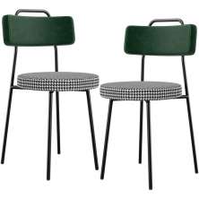 Kit 02 Cadeiras Decorativa Estofada Sala Jantar Barcelona L02 Facto Verde Musgo Pied Poule - Lyam