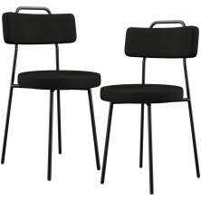 Kit 02 Cadeiras Decorativas Estofada Para Sala De Jantar Barcelona L02 Poliéster Preto - Lyam