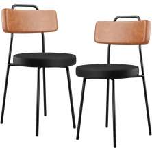 Kit 02 Cadeiras Decorativas Estofada Para Sala Jantar Barcelona L02 Couríssimo Camel Preto - Lyam