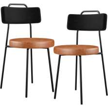 Kit 02 Cadeiras Decorativas Estofada Para Sala Jantar Barcelona L02 Couríssimo Preto Camel - Lyam