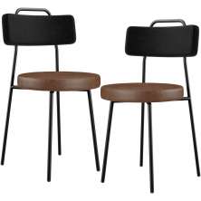 Kit 02 Cadeiras Decorativas Estofada Para Sala Jantar Barcelona L02 Couríssimo Preto Marrom - Lyam