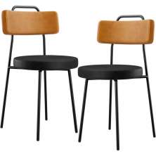 Kit 02 Cadeiras Decorativas Estofada Para Sala Jantar Barcelona L02 Couríssimo Whisky Preto - Lyam