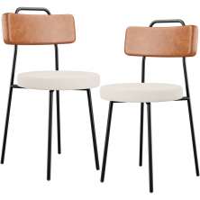 Kit 02 Cadeiras Decorativas Estofada Sala De Jantar Barcelona L02 Couríssimo Camel Linho Cru - Lyam