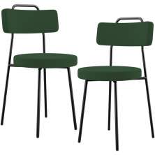 Kit 02 Cadeiras Decorativas Estofada Sala De Jantar Barcelona L02 Suede Verde Musgo - Lyam Decor