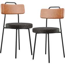 Kit 02 Cadeiras Decorativas Estofada Sala Jantar Barcelona L02 Couríssimo Camel Linho Chumbo - Lyam