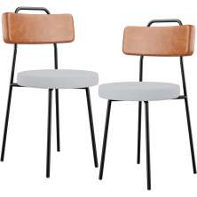 Kit 02 Cadeiras Decorativas Estofada Sala Jantar Barcelona L02 Couríssimo Camel Linho Cinza - Lyam