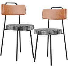 Kit 02 Cadeiras Decorativas Estofada Sala Jantar Barcelona L02 Couríssimo Camel Pied Poule - Lyam