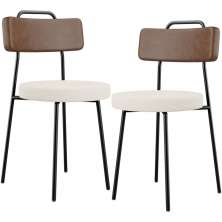 Kit 02 Cadeiras Decorativas Estofada Sala Jantar Barcelona L02 Couríssimo Marrom Linho Cru - Lyam