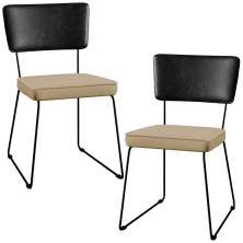 Kit 02 Cadeiras Decorativas Sala Jantar Allana L02 Couríssimo Preto Linho Bege Escuro - Lyam Decor