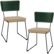 Kit 02 Cadeiras Decorativas Sala Jantar Allana L02 Facto Verde Musgo Linho Bege Escuro - Lyam Decor