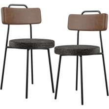 Kit 02 Cadeiras Estofada Para Sala De Jantar Barcelona L02 Couríssimo Marrom Linho Chumbo - Lyam