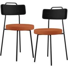 Kit 02 Cadeiras Estofada Para Sala De Jantar Barcelona L02 Couríssimo Preto Tecido Terracota - Lyam