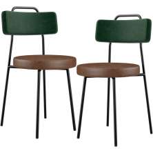 Kit 02 Cadeiras Estofada Para Sala Jantar Barcelona L02 Facto Verde Musgo Couríssimo Marrom - Lyam