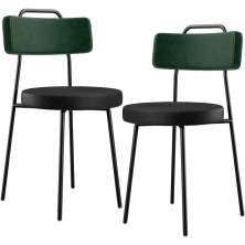 Kit 02 Cadeiras Estofada Para Sala Jantar Barcelona L02 Facto Verde Musgo Couríssimo Preto - Lyam