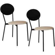 Kit 02 Cadeiras Estofada Para Sala de Jantar Azuri Preto C01 Linho Areia Courino Preto - Lyam Decor
