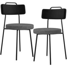 Kit 02 Cadeiras Estofada Sala De Jantar Barcelona L02 Couríssimo Preto Linho Cinza Escuro - Lyam