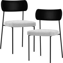 Kit 02 Cadeiras Estofadas Para Sala De Jantar Melina L02 Couríssimo Preto Bouclê Cinza - Lyam Decor