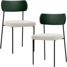 Kit 02 Cadeiras Estofadas Para Sala De Jantar Melina L02 Facto Verde Musgo Bouclê Creme - Lyam Decor