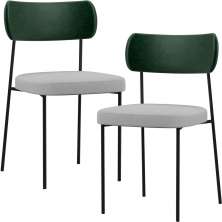 Kit 02 Cadeiras Estofadas Para Sala De Jantar Melina L02 Facto Verde Musgo Linho Cinza - Lyam Decor
