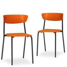Kit 02 Cadeiras Fixa Base Preta Empilhável Bit F02 Laranja - Lyam Decor
