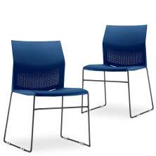 Kit 02 Cadeiras Fixa Base Preta Empilhável Connect F02 Azul Marinho - Lyam Decor