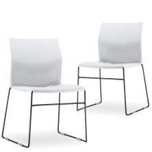 Kit 02 Cadeiras Fixa Base Preta Empilhável Connect F02 Branco - Lyam Decor