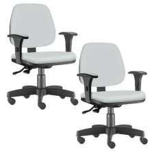 Kit 02 Cadeiras Giratória Job L02 Executiva Ergonômica Escritório Couro Sintético Branco - Lyam Decor