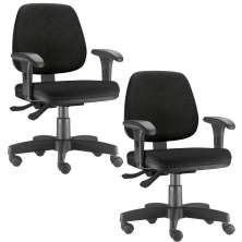 Kit 02 Cadeiras Giratória Job L02 Executiva Ergonômica Escritório Couro Sintético Preto - Lyam Decor
