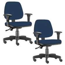 Kit 02 Cadeiras Giratória Job L02 Executiva Ergonômica Escritório Crepe Azul Marinho - Lyam Decor
