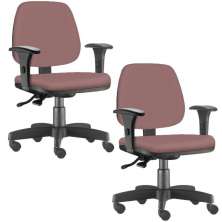 Kit 02 Cadeiras Giratória Job L02 Executiva Ergonômica Escritório Suede Rosê - Lyam Decor