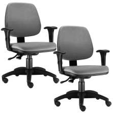Kit 02 Cadeiras Giratória Job L02 Executiva Ergonomica Crepe Cinza - Lyam Decor