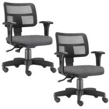 Kit 02 Cadeiras Giratória Zip L02 Executiva Ergonômica Escritório Linho Cinza Escuro - Lyam Decor