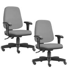 Kit 02 Cadeiras Giratórias Job L02 Diretor Executiva Couro Sintético Cinza - Lyam Decor