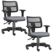 Kit 02 Cadeiras Giratórias Zip L02 Executiva Ergonômica Escritório Couro Sintético Cinza - Lyam Decor