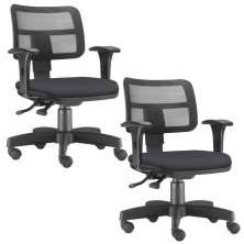 Kit 02 Cadeiras Giratórias Zip L02 Executiva Ergonômica Escritório Crepe Preto - Lyam Decor