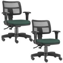 Kit 02 Cadeiras Giratórias Zip L02 Executiva Ergonômica Escritório Crepe Verde Musgo - Lyam Decor