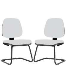 Kit 02 Cadeiras Para Escritório Job L02 Fixa Couro Sintético Branco - Lyam Decor
