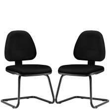 Kit 02 Cadeiras Para Escritório Sky L02 Fixa Couro Sintético Preto - Lyam Decor